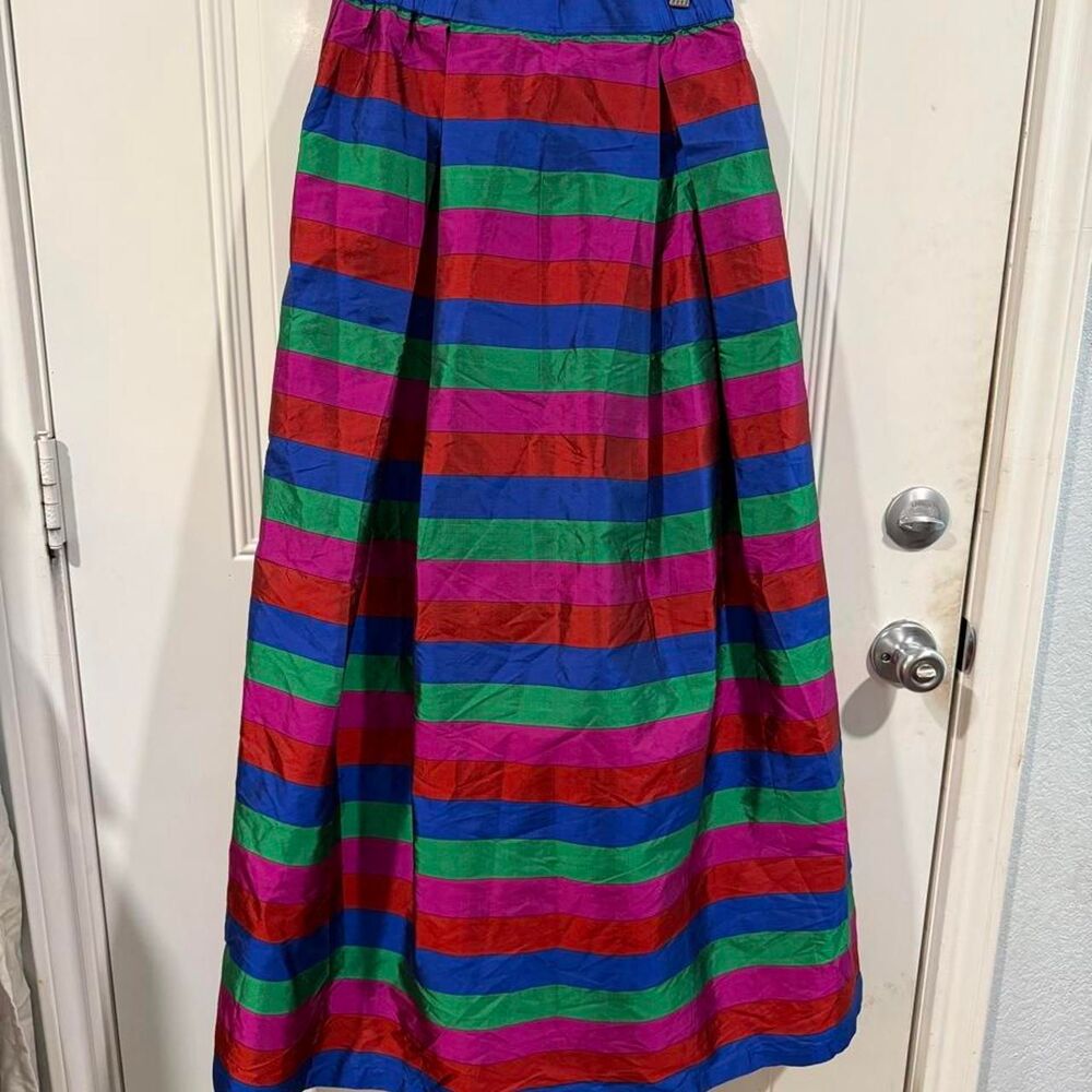 Vintage Smithsonian Institution Thai Silk Maxi Skirt Striped Pleated